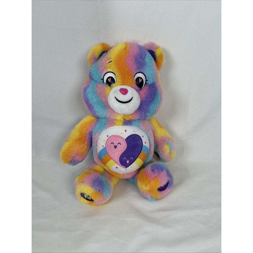 Care Bears 13” Friends Forever Bear Heart Plush Tie-Dye Multicolored Rainbow